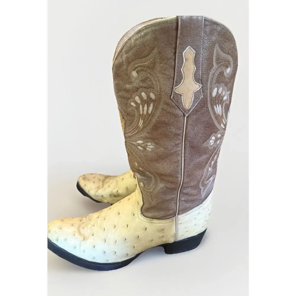 El Padrino Western Full Quill Ostrich Cowboy Boots Size 13 US Light Brown Upper